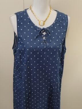 Christopher & Banks Navy Polka Dot Sleeveless Midi Dress